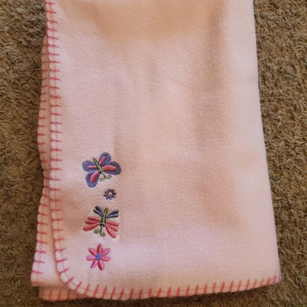 Parents Choice Pink Fleece Baby Girl Blanket Butterfly Flower Embroidery Lovey
